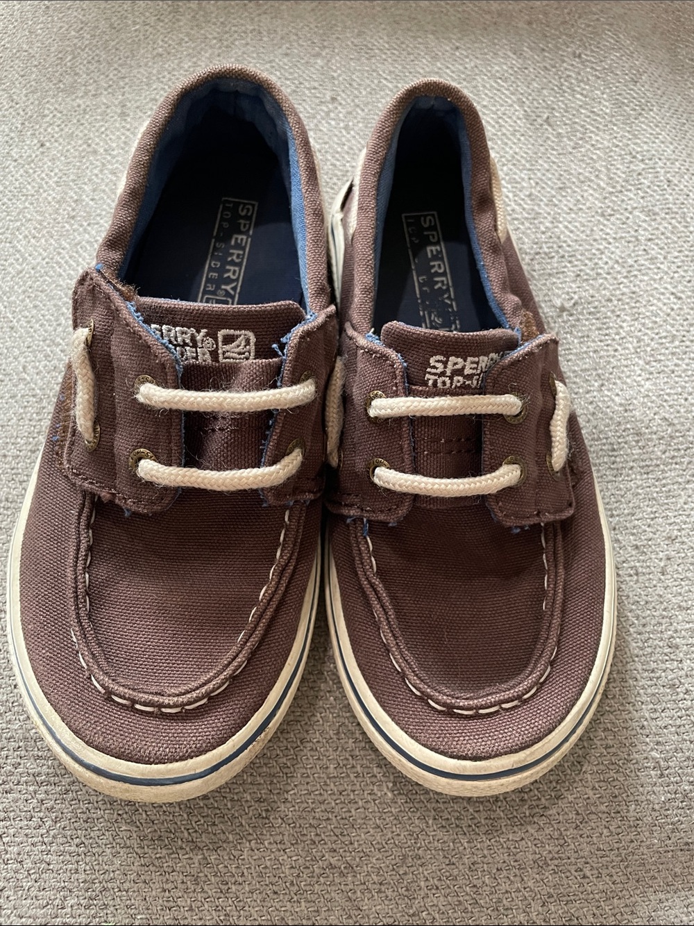 Sperry Kids Brown Canvas Slip-On Boat Shoes with Cream Laces